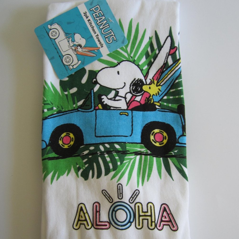 Snoopy Peanuts Woodstock Driving Car Aloha 2pk Kitchen Towels